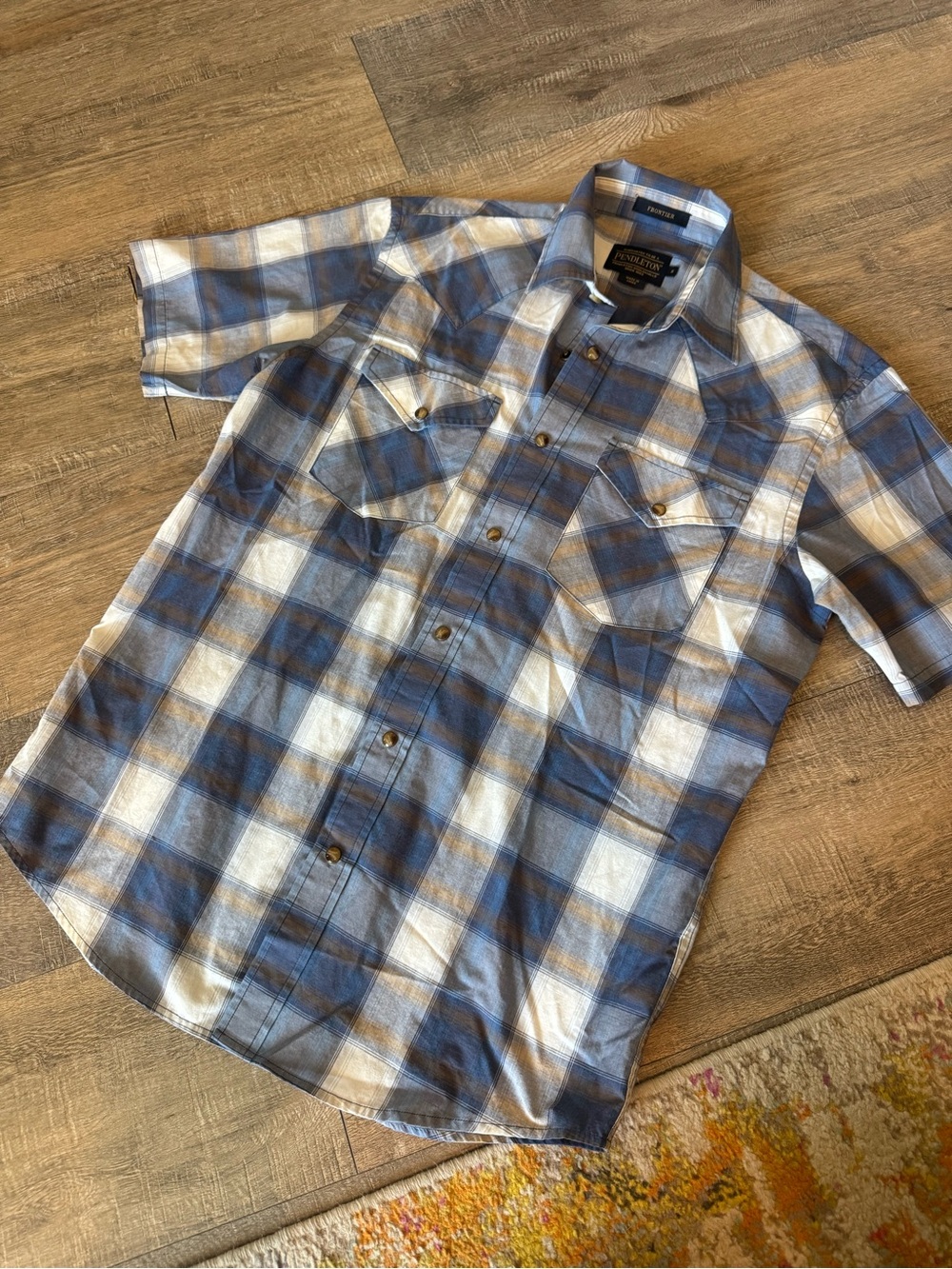 Pendleton Frontier Plaid Pearl Snap Western Shirt Men's Small Blue Bronze